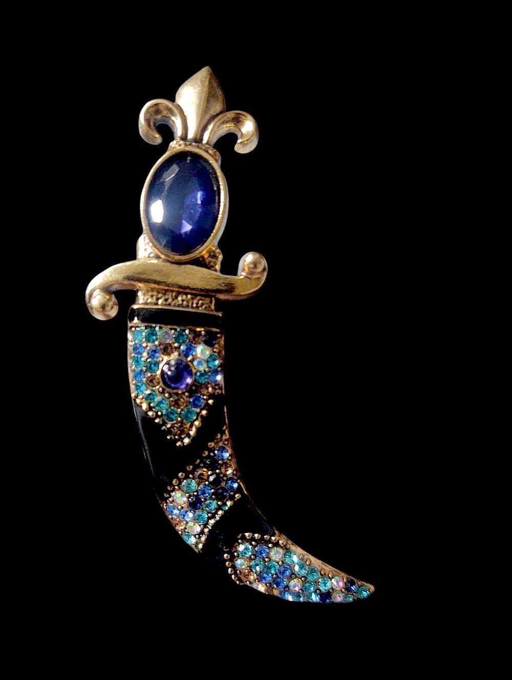 Pave Crystal Fleur-de-Lis Dagger Brooch